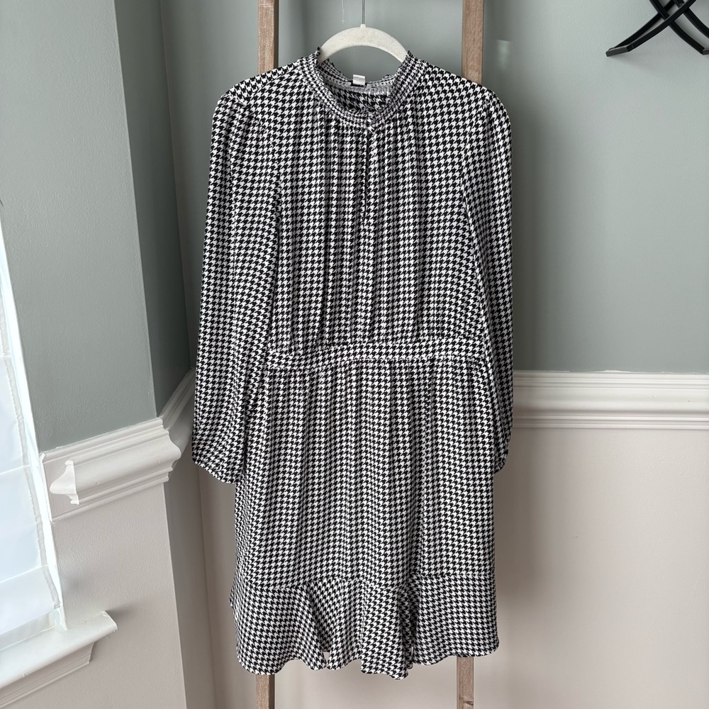 J. Crew Factory Houndstooth Smockneck Dress in Black & White Sz 8 - 1750